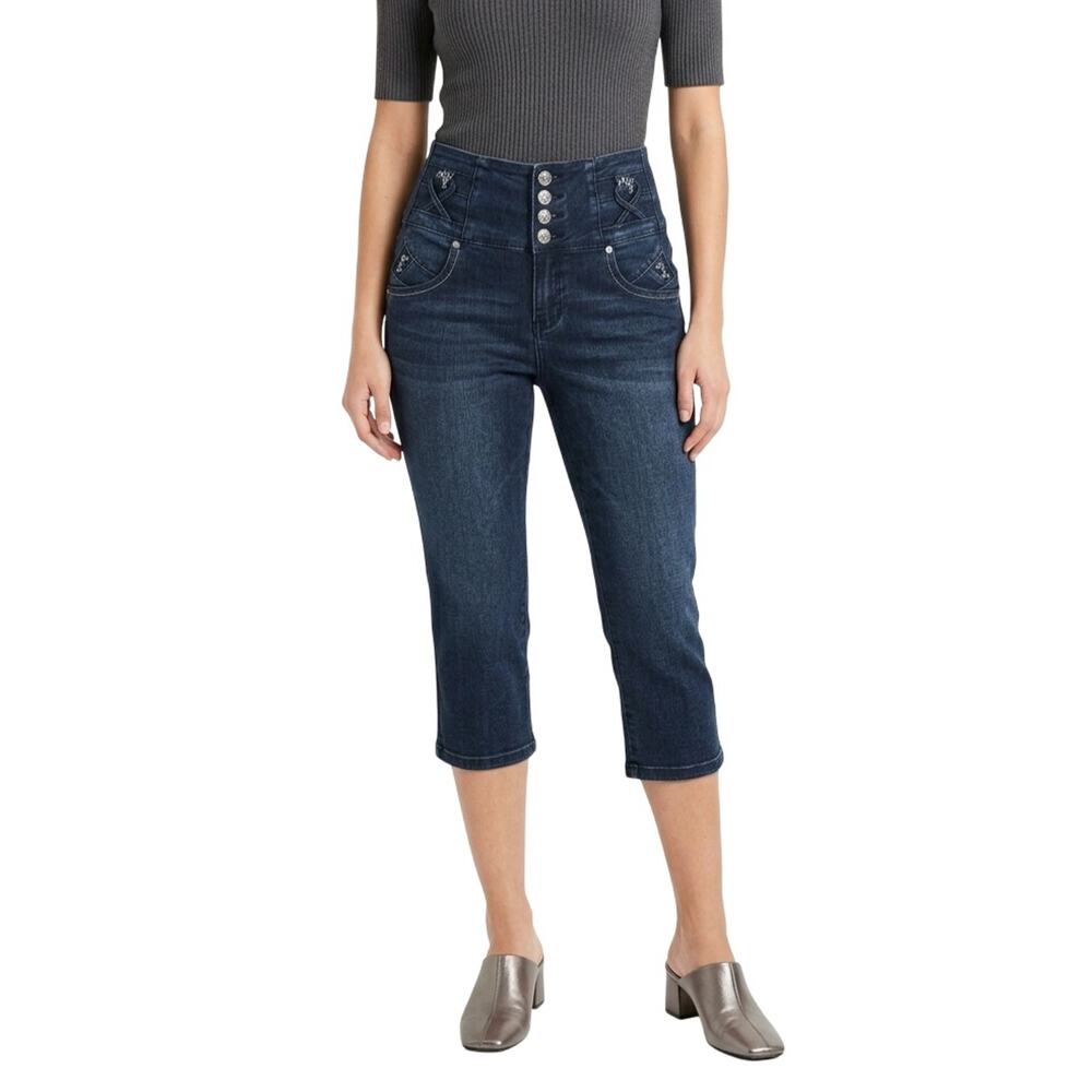 Diva Star High Rise Corset Capri Jeans Rhinestone Dark Blue Women's Size 11
